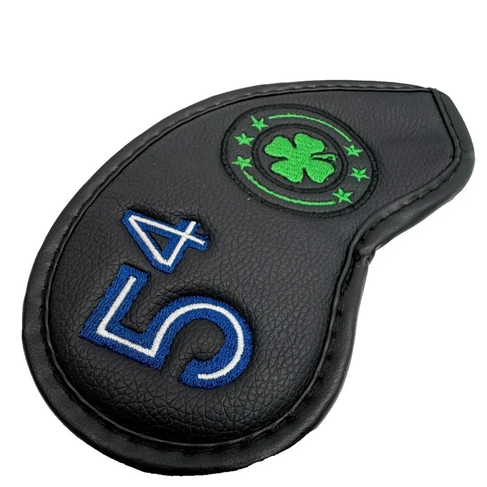 Lucky Clover Black Leather Golf Wedge Headcovers 2pc Set 54° 60° Club Protectors